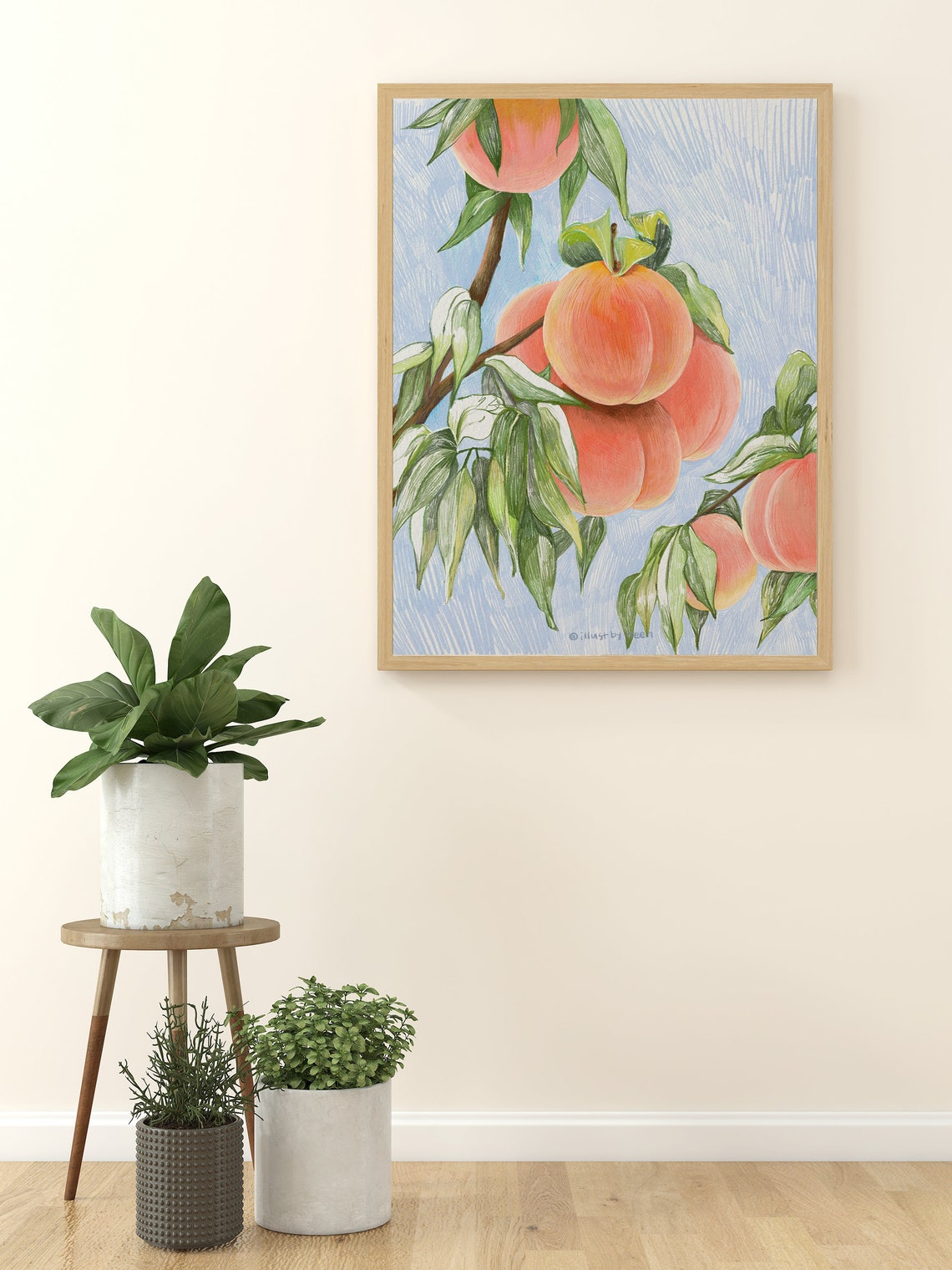 Set of 2, Peach Illustration, Peach Decor Set, Digital Artwork Print ...
