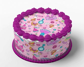 Cake decoration set Princess Consisting of 1 cake topper and 4 cake ribbons made of fondant, edible