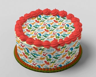 Dinosaur cake decoration set Consisting of 1 cake topper and 4 cake ribbons made of fondant, edible