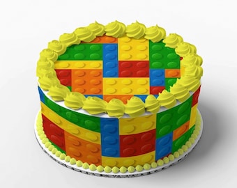 Cake decoration set building blocks Consisting of 1 cake topper and 4 cake ribbons made of fondant, edible