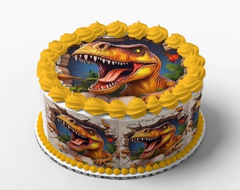 Dinosaur cake decoration set Consisting of 1 cake topper and 4 cake ribbons made of fondant, edible