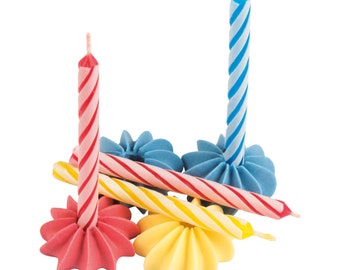 Candle with sugar candle holder available in blue, yellow, red