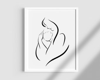 Dessin au trait mère et fils. Impression maman et fille. Maman et enfant. Cadeau maman. Impression d'art nouveau-né. Cadeau pour maman et bébé. Cadeau fête des mères