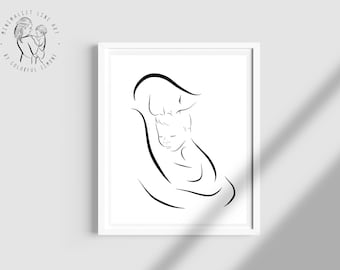 Mother and Son Line Art Print. Gift from son. Simple line Illustration for mum. Minimalist Wall Print. Mothers day gift from child.