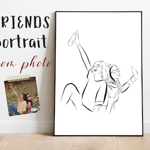 BFF Custom Portrait Print From Photo. Friendship Gift For Her. Best Friends Illustration. Besties Gift Idea. Long Distance Gift.