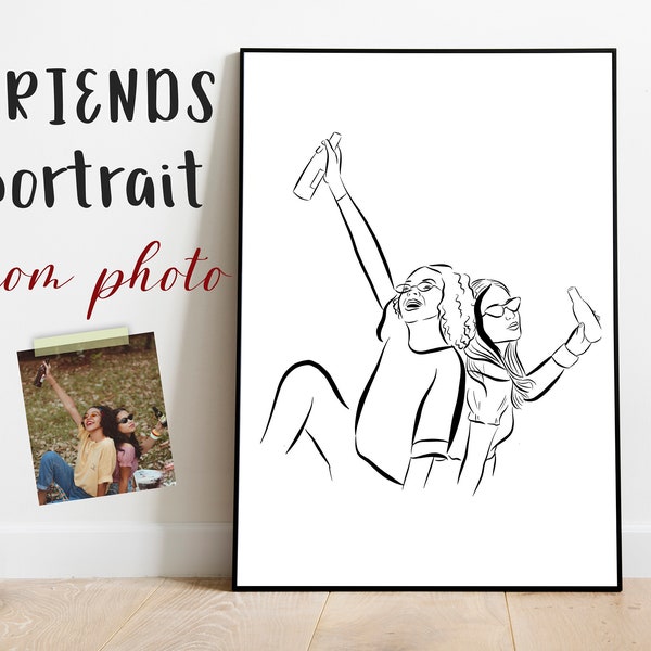 BFF Custom Portrait Print From Photo. Friendship Gift For Her. Best Friends Illustration. Besties Gift Idea. Long Distance Gift.