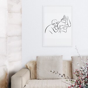 Pregnancy Line Portrait. Custom Pregnancy Announcement Portrait. Black Ink Digital Portrait. Gift for her. Maternity Gift. Gift for pregnant