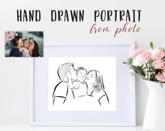 Custom Line Drawing, Custom Portrait Illustration, Family Portrait, Couples Portrait, Digital Illustration Art