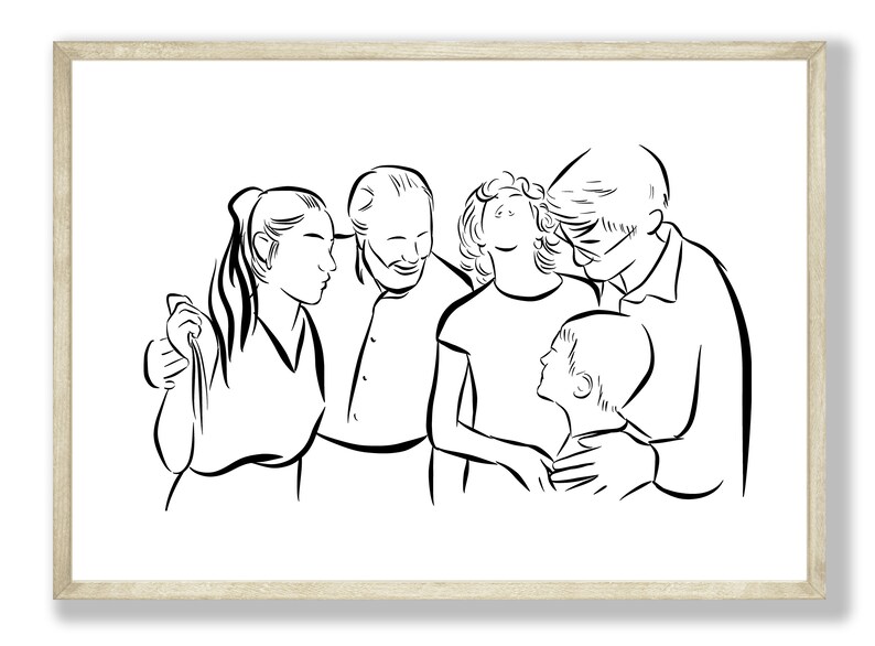 Line Artwork Couple portrait black ink Gift for her. Faceless line custom portrait Digital family portrait Personalised faceless art