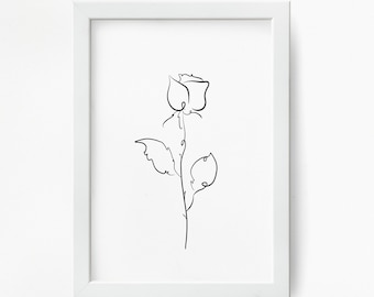Rose Line Drawing Print. Botanical Wall Art. Flower Line Art. Gift for Modern Home. Minimalist Line Art Drawing.