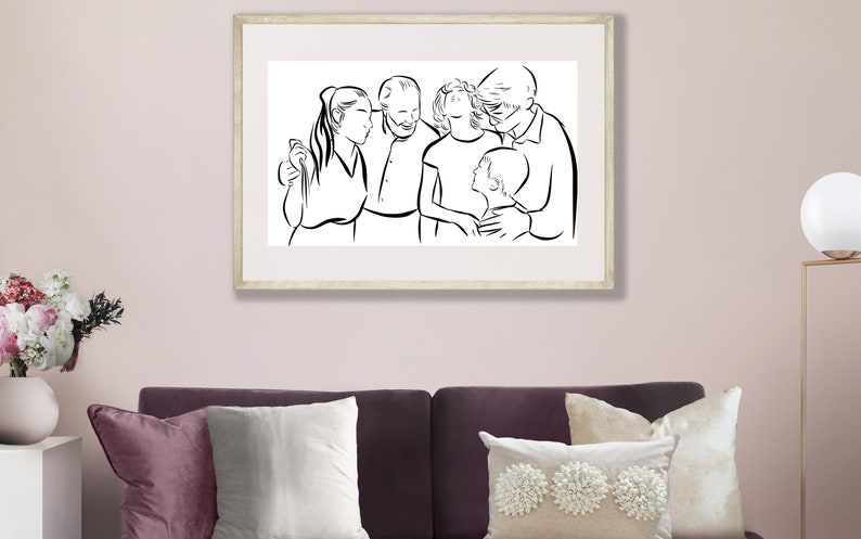 Line Artwork Couple portrait black ink Gift for her. Faceless line custom portrait Digital family portrait Personalised faceless art