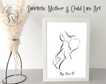 Dessin au trait mère et fils. Impression maman et fille. Maman et enfant. Cadeau maman. Impression d'art nouveau-né. Cadeau pour maman et bébé. Cadeau imprimé baby shower