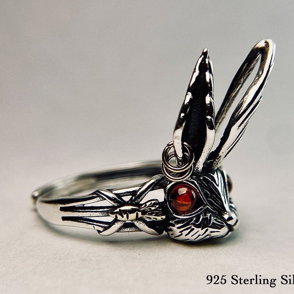 Sterling Silver Rabbit Ring - Adjustable Ring - Rabbit Lover Gift - Silver Bunny Ring - Rabbit Earrings