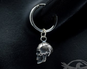 Skull Drop Earrings - Sterling Silver Anatomical Skull - Gothic Earrings - Occult Jewellery - Gothic Gifts