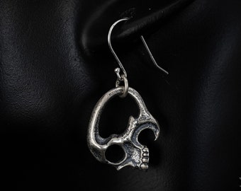 Sterling Silver Skull Earrings - Large Gothic Earrings - Witchy Drop Earrings - Occult Jewellery