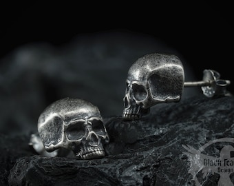 925 Sterling Silver Skull Studs - Anatomical Earrings - Gothic Stud Earrings - Skull Earrings - Skull Jewelry