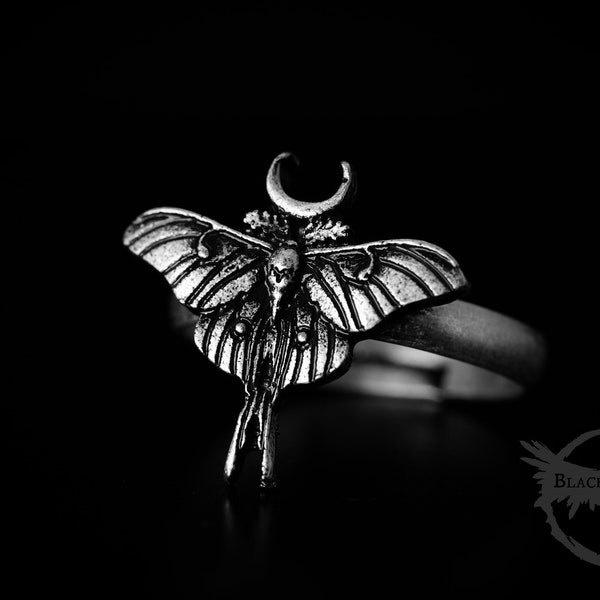 Deaths Head Luna Moth - Bug Ring - Adjustable Gothic Ring - Insect Lover Gift - Alternative Jewellery