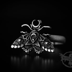 Celestial Moth Ring Witchy Ring Gothic Jewellery Adjustable Ring Wiccan creature Insect Jewellery image 1