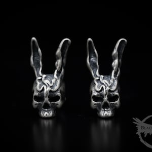 Sterling Silver Rabbit Earrings - Skull Stud Earrings - Creepy Earrings - Donnie Darko Rabbit - Goth Stud Earrings