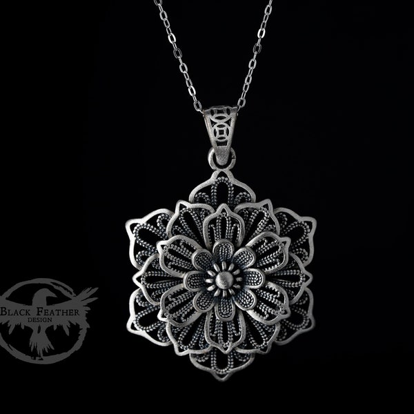 Lotus Flower Necklace - Sterling Silver Mandala Pendant - Yoga Jewelry - Spiritual Necklace - Gift For Her