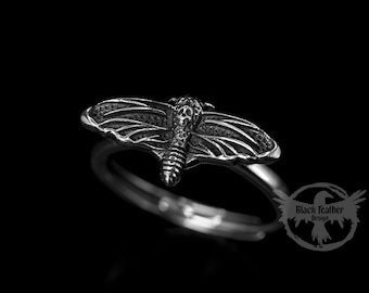 925 Sterling Silver Moth Ring - Insect Ring - Moth Jewelry - Wiccan Ring - Witchy Jewelry - Gothic Ring