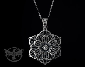 Lotus Flower Necklace - Sterling Silver Mandala Pendant - Yoga Jewelry - Spiritual Necklace - Gift For Her