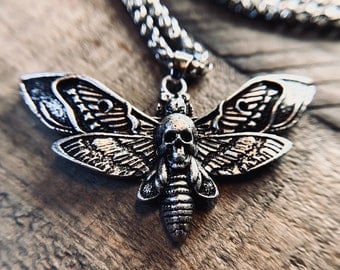 Moth Pendant - Deaths Head Hawk Moth Necklace - Gothic Necklace - Moth Jewellery - Insect Jewellery