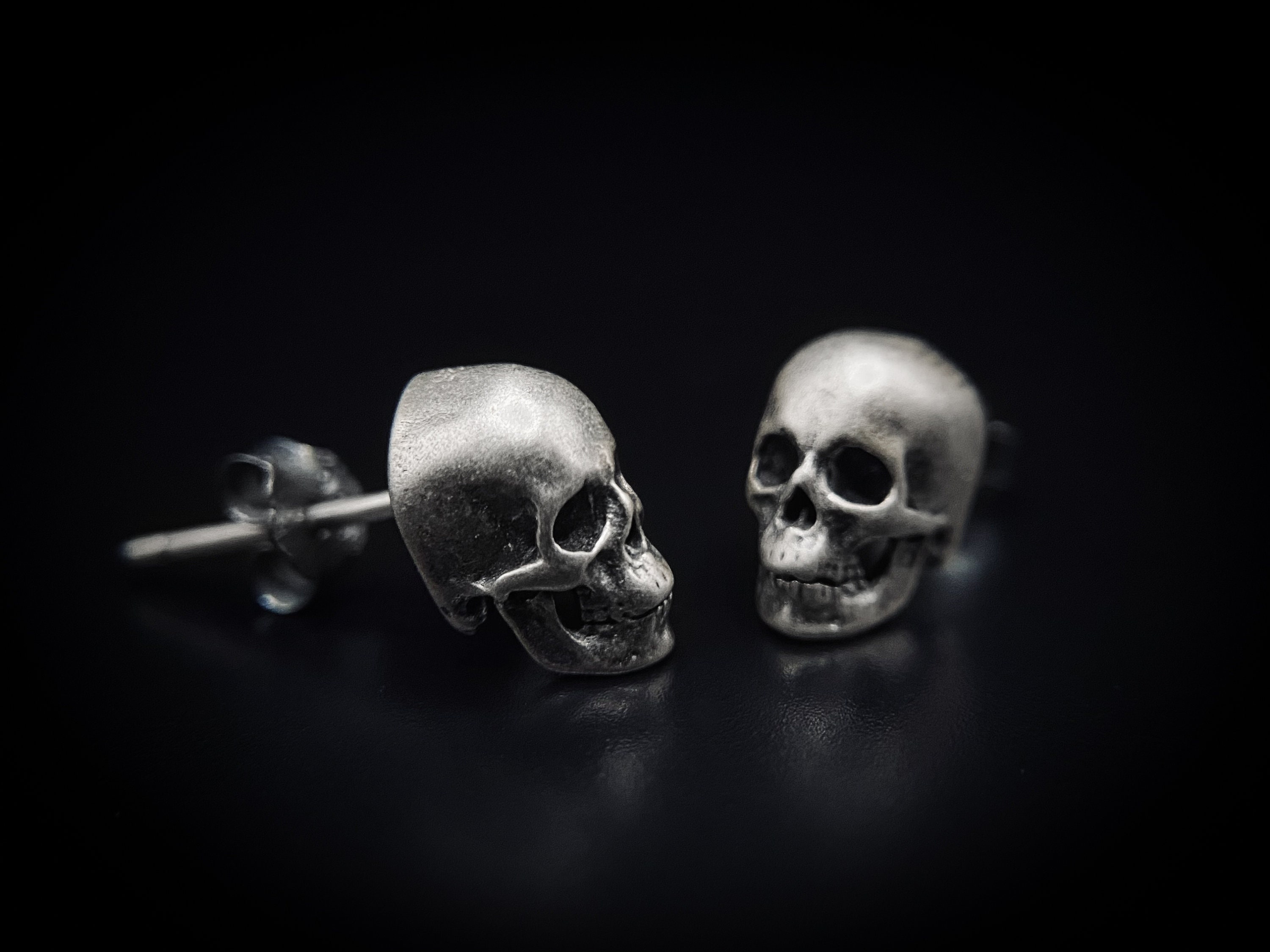 925 Sterling Silver Skull Stud Earring Goth Earring | Etsy