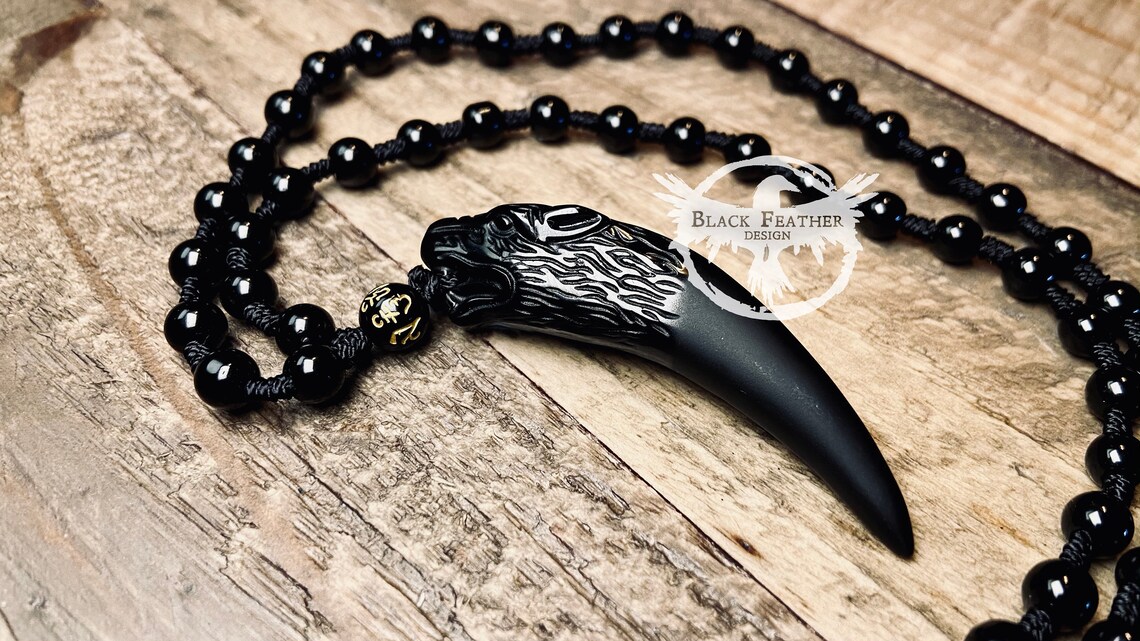 Black Obsidian Wolf Necklace Natural Stone Talisman | Etsy