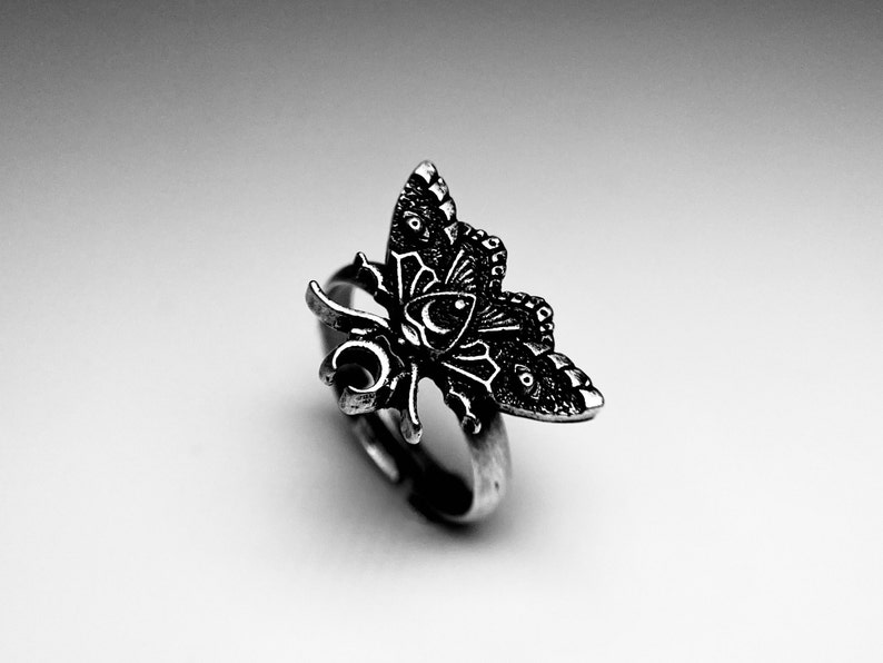 Celestial Moth Ring Witchy Ring Gothic Jewellery Adjustable Ring Wiccan creature Insect Jewellery image 8