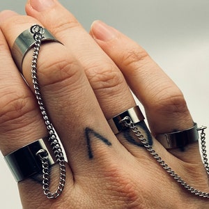 Adjustable Chain Ring Stainless Steel Open Band Ring Midi Stacking Ring Punk Chain Ring image 9