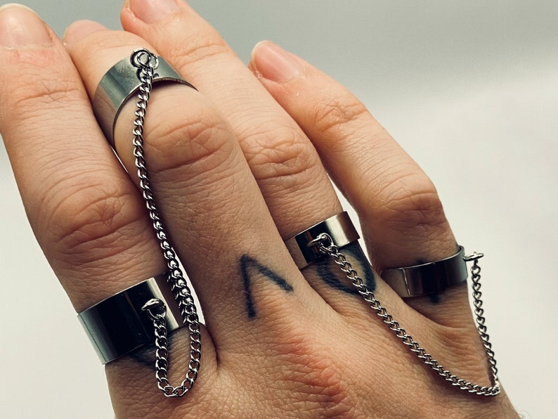 Adjustable Chain Ring Stainless Steel Open Band Ring Midi Stacking Ring Punk Chain Ring image 9