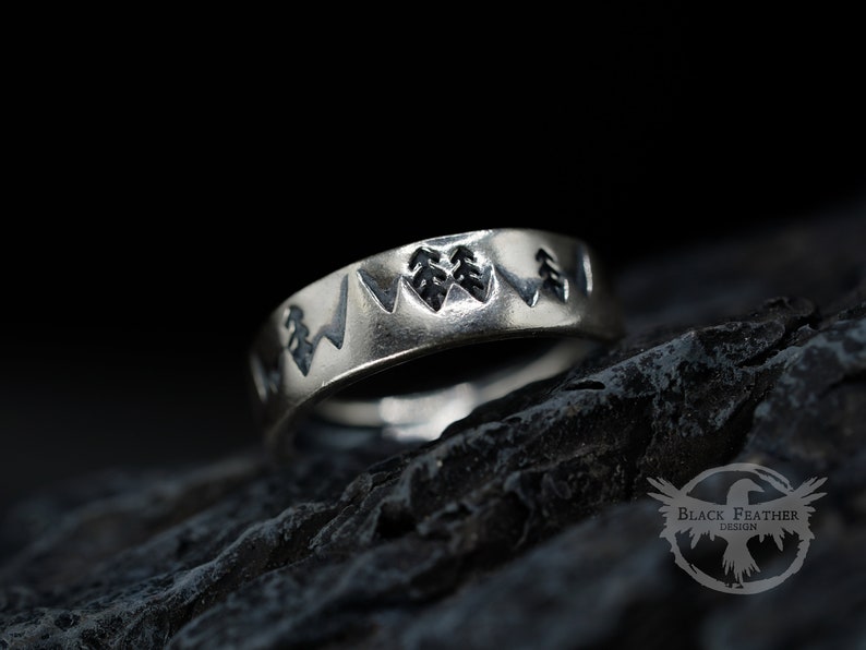 Sterling Silver Mountain Ring Mountain Range Ring Couple Ring Set Wanderlust Jewelry Mountain Jewellery Adjustable Nature Ring image 9