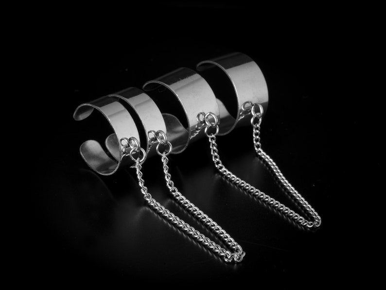 Adjustable Chain Ring Stainless Steel Open Band Ring Midi Stacking Ring Punk Chain Ring 6mm + 10mm