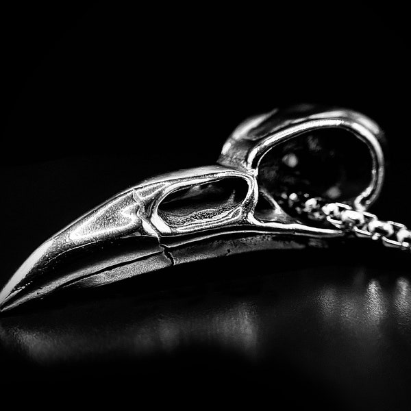 Raven Skull Pendant - Crow Necklace - Odins Raven - Gothic Crow Jewellery - Viking Pendant - Stainless Steel