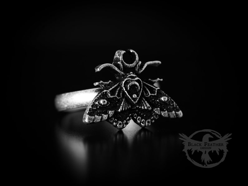 Celestial Moth Ring Witchy Ring Gothic Jewellery Adjustable Ring Wiccan creature Insect Jewellery image 3