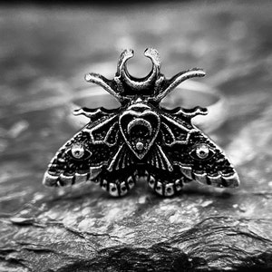 Celestial Moth Ring Witchy Ring Gothic Jewellery Adjustable Ring Wiccan creature Insect Jewellery image 6