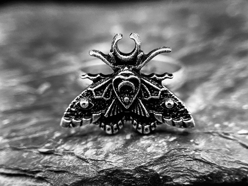 Celestial Moth Ring Witchy Ring Gothic Jewellery Adjustable Ring Wiccan creature Insect Jewellery image 6