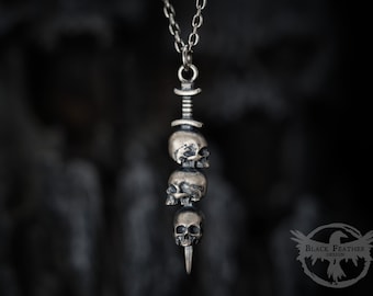 Viking Sword Pendant - Carolingian Sword Pendant - Medieval Sword - Silver Skull Necklace - Gothic Jewellery