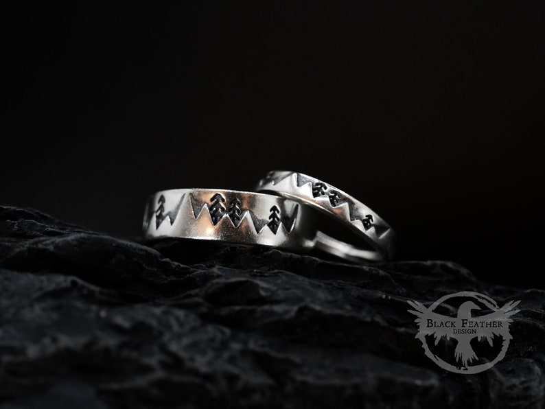 Sterling Silver Mountain Ring Mountain Range Ring Couple Ring Set Wanderlust Jewelry Mountain Jewellery Adjustable Nature Ring image 4