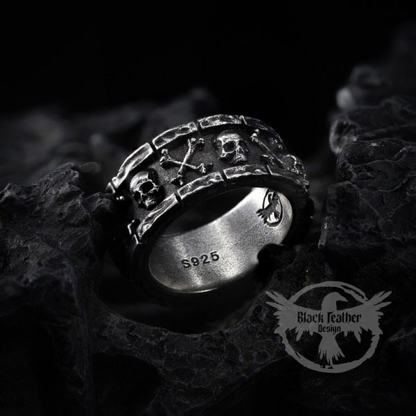 Skull Band Ring - Gothic Skull Ring - Biker ring - Viking Ring Men - Pirate Jewelry