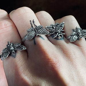 Celestial Moth Ring Witchy Ring Gothic Jewellery Adjustable Ring Wiccan creature Insect Jewellery image 10