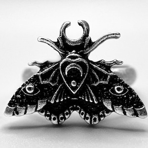 Celestial Moth Ring Witchy Ring Gothic Jewellery Adjustable Ring Wiccan creature Insect Jewellery image 7