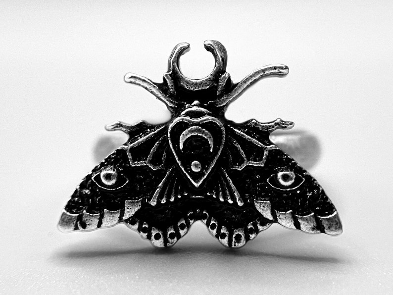 Celestial Moth Ring Witchy Ring Gothic Jewellery Adjustable Ring Wiccan creature Insect Jewellery image 7