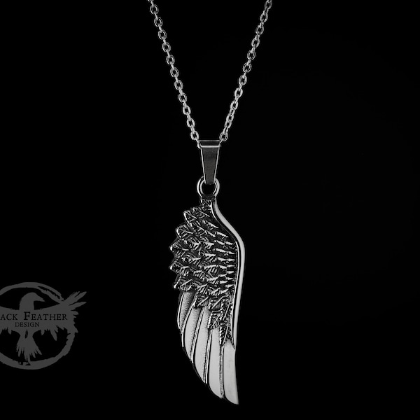 Collier Pendentif Plume - Pendentif Aile d’Ange - Collier Corbeau - Aile Corbeau - Bijoux Nordiques - Acier Inoxydable