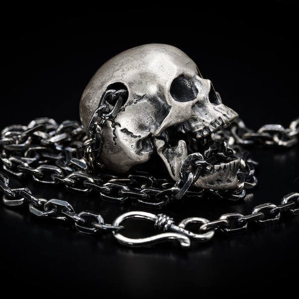 925 Sterling Silber Schädel Anhänger - Memento Mori Halskette - Anatomischer Schädel - Goth Schmuck