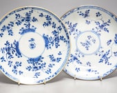 Two Antique 18th Century Chinese Kangxi Period Blue White Plates