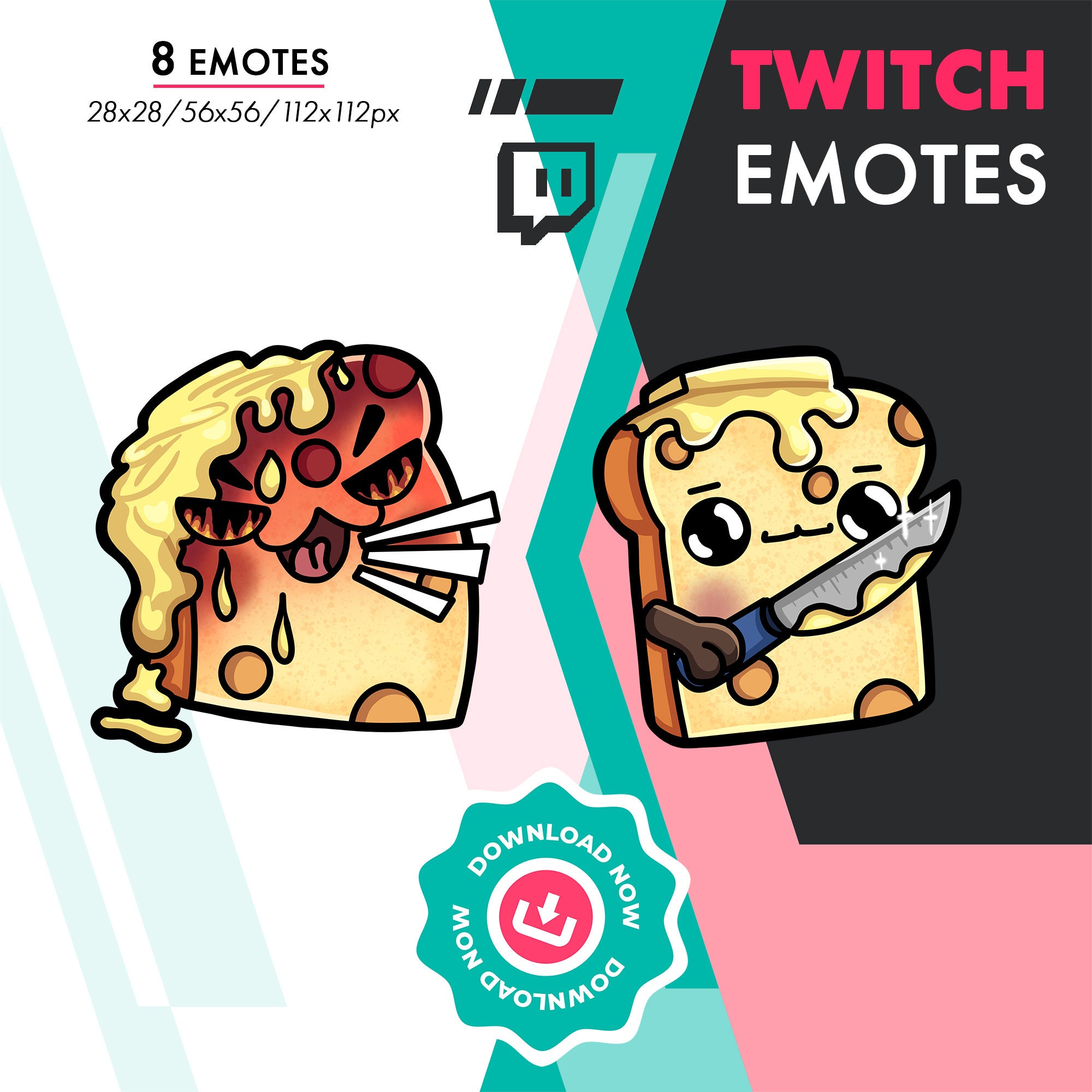 Bread Rage Twitch Toast Emote Pack | Cartoon Bread Rage, Knife, Hi, Cozy Blanket ...