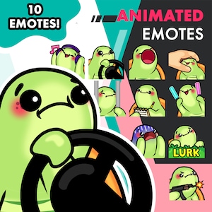 Animated Turtle Emotes Pack, 10 Cute Tortoise Steer, Lurk, Pop Emote Set For Twitch Streamers
