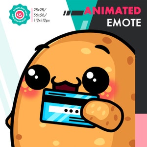 Emote animé carte de crédit pomme de terre, emote jolie pomme de terre prendre mon argent pour les streamers Twitch Youtube Discord Kick